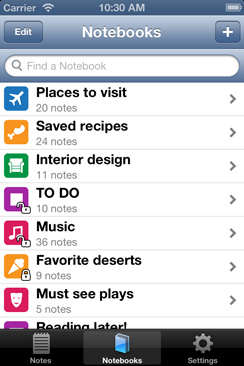 App Screenshot - List of notebooks